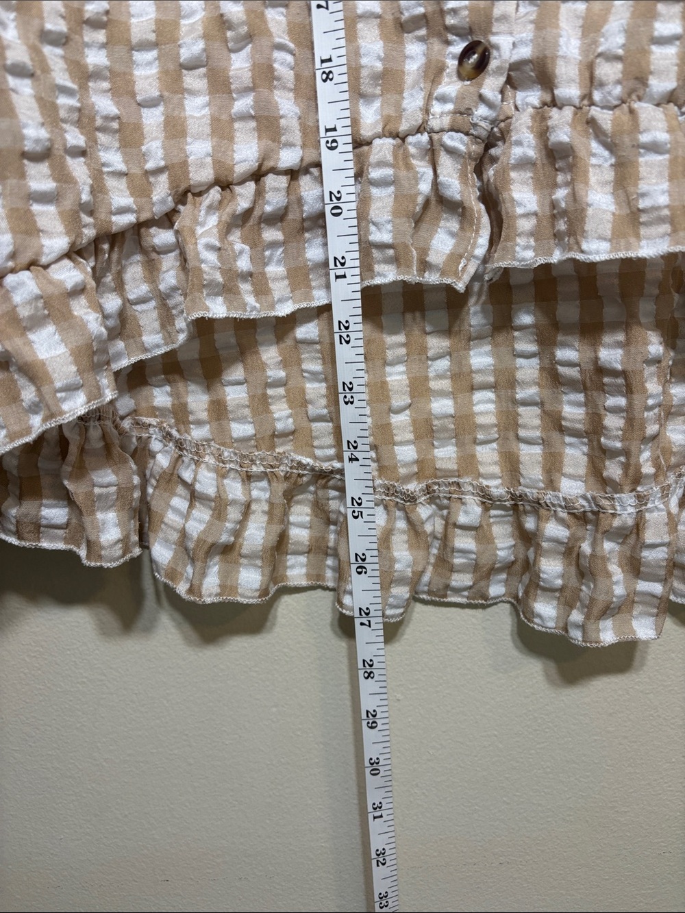 Beige and White Gingham Button-Front Women's Top - Picture 5 of 5